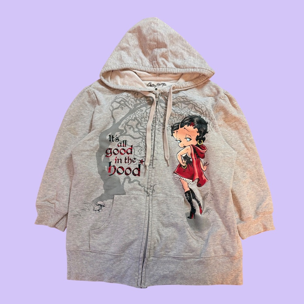 Y2K Betty Boop Its All Good In The Hood Grey Zip Up Hoodie Sweatshirt Scene #18